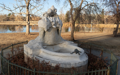 Marble sculpture of children and a frog at the Children’s Fountain in City Park, Denver